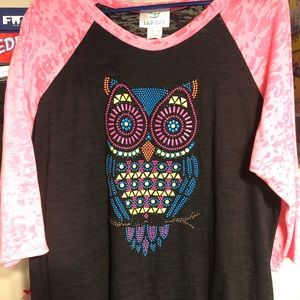 Lb life 3/4 sleeve beaded owl shirt